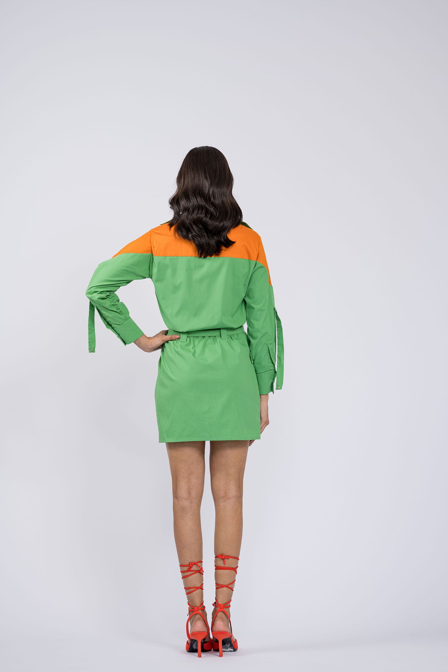 Fashionable green shirt dress with button-down front and statement design by The Dramebaaz