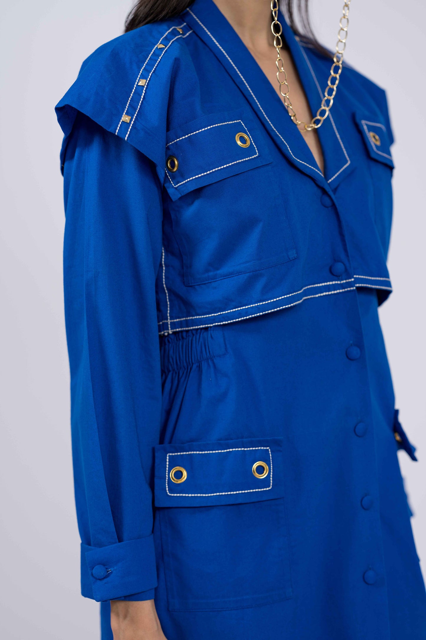 The Dramebaaz Co Eclectic Trench Dress with gold stud detailing