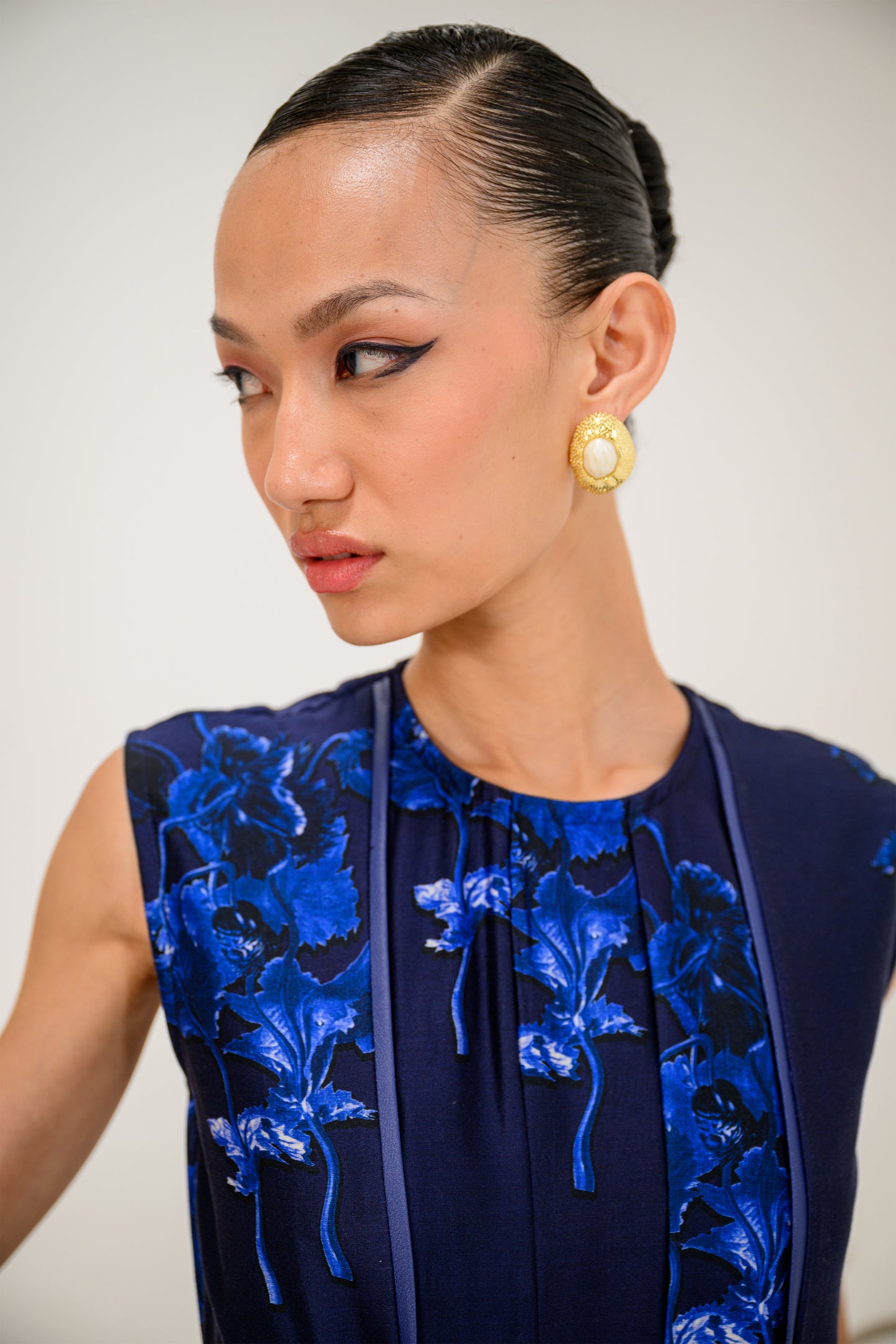 Contemporary designer midi dress for women with statement floral artwork