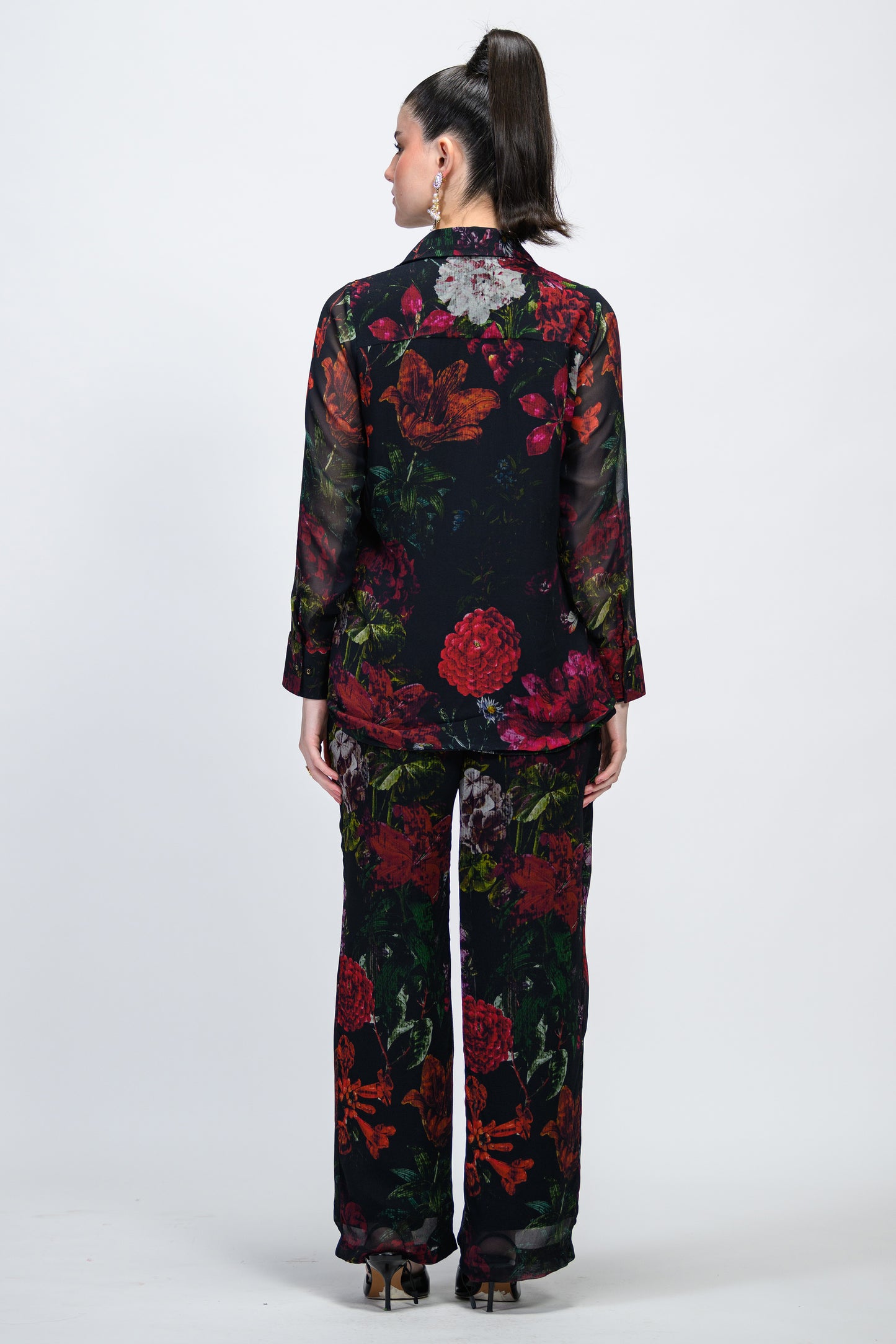Women's luxury floral co-ord set with straight-leg trousers